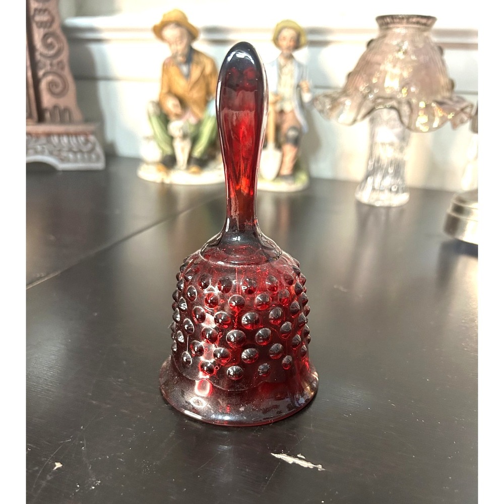Fenton Hobnail Ruby Red Glass Dinner Bell w/ Clapper 5.75" Vintage